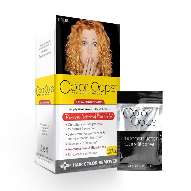Color Oops حزمة مزيل لون الشعر ومكيف الشعر الإضافي، يزيل صبغة الشعر في 20 دقيقة، يزيل بأمان الصبغة الدائمة وشبه الدائمة - Image 1